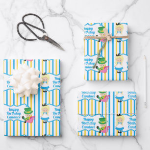 Alice in Wonderland Girl Cute Custom Kids Birthday Inpakpapier Vel