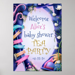 Alice in Wonderland, goudglitter, baby shower Poster