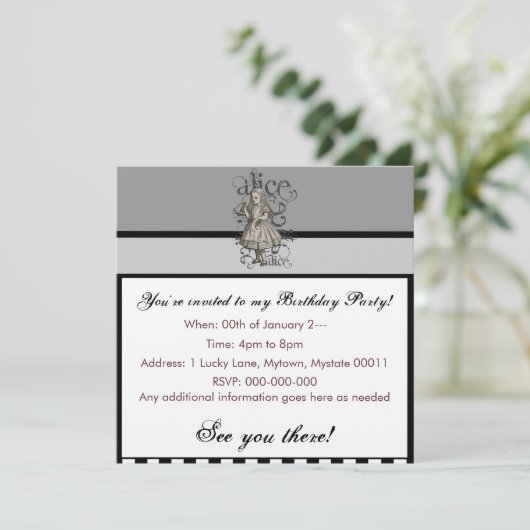 Alice in Wonderland Grunge Kaart (Staand voorkant)