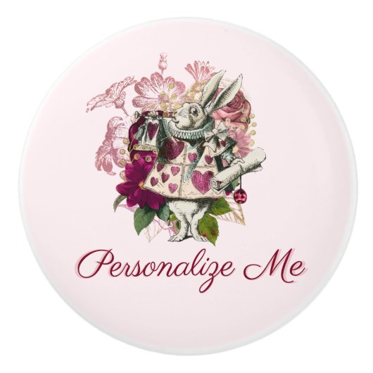 Alice in Wonderland Het witte konijn gepersonalise Keramische Knop (Voorkant)