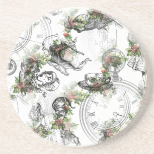 Alice in Wonderland Holly Kerstmis Zandsteen Onderzetter