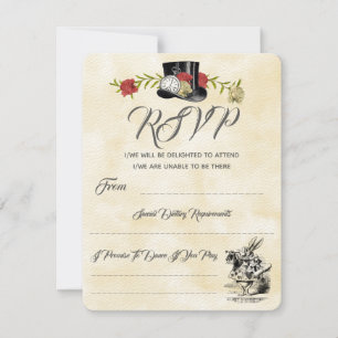 Alice in Wonderland Huwelijks RSVP Kaartje
