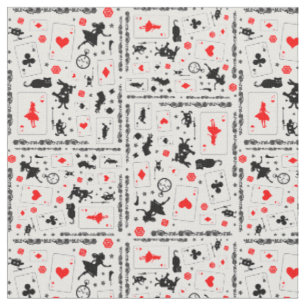 Alice in Wonderland in Black White Red op White Stof