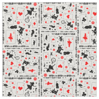 Alice in Wonderland in Black White Red op White Stof