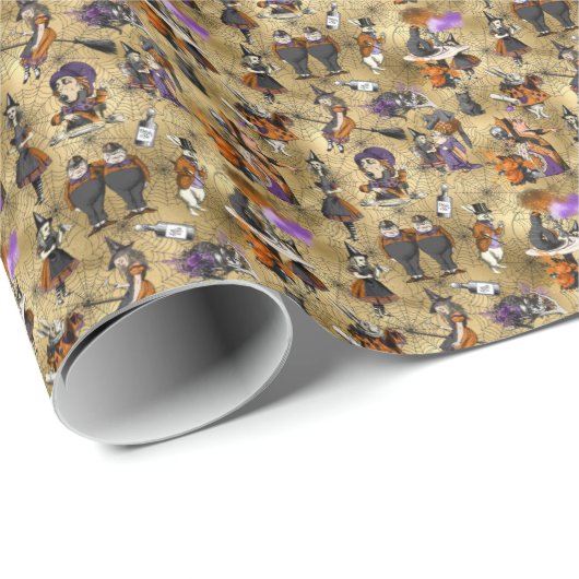 Alice in Wonderland in Halloween Theme Cobweb Gold Cadeaupapier (Rol Hoek)