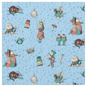Alice in Wonderland in koraal/turquoise en glitter Stof
