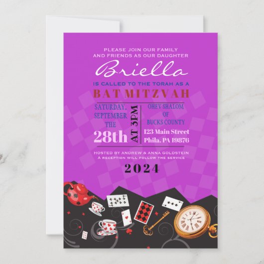 ALICE IN WONDERLAND Invitation Bat mitzvah (Devant)