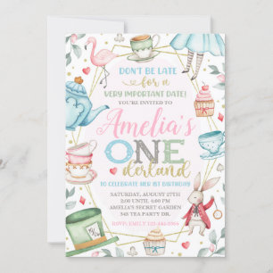 Alice in Wonderland Invitation, Onederland Invite Kaart