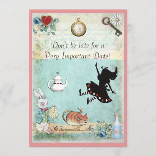 Alice in Wonderland is niet te laat Baby shower ro Kaart