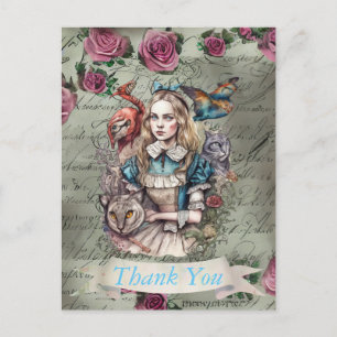 Alice in Wonderland kaart met plat ontwerp om dank