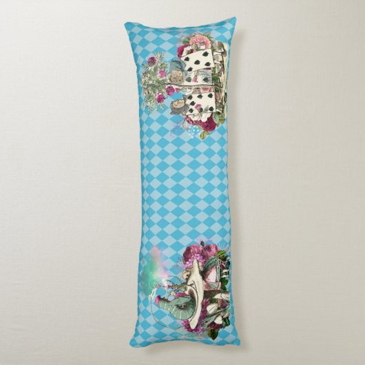 Alice in Wonderland Karakters op Blue Harlequin Lichaamskussen (Achterkant (Verticaal))