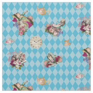Alice in Wonderland Karakters op Blue Harlequin Stof