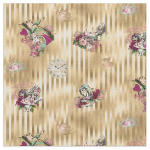 Alice in Wonderland Karakters op Gold Striped Stof