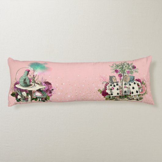 Alice in Wonderland Karakters op Roze en Goud Lichaamskussen (Achterkant)