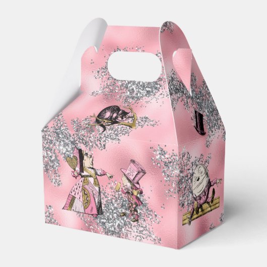 Alice in Wonderland Karakters op Roze en Zilver Bedankdoosjes (Voorkant Zijde)