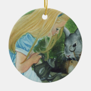 Alice in wonderland kerstfeest keramisch ornament