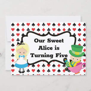 Alice in Wonderland Kinder Black Red Birthday Part Kaart