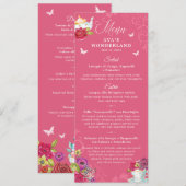 Alice In Wonderland Kleurrijke Bloemen Feestmenu Kaart (Voorkant / Achterkant)