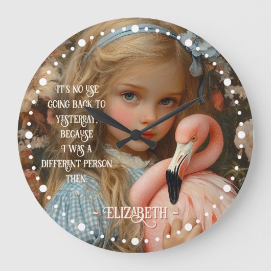  Alice in Wonderland Knuffelende Flamingo Grote Klok (Voorkant)