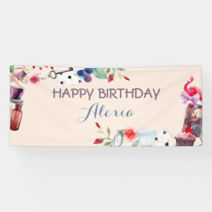 Alice in Wonderland Konijn Thee Sleutel Klok Roos Spandoek