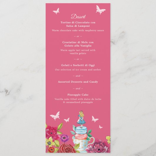 Alice In Wonderland Levendige Bloemen Feest Menu (Achterkant)
