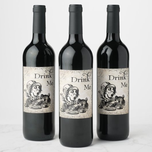 Alice in Wonderland Mad Hatter Drink Me Bottle Wijn Etiket (Flessen)
