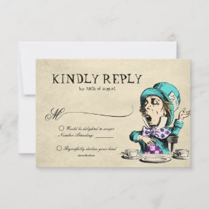  Alice in Wonderland Mad Hatter Wedding RSVP Kaartje