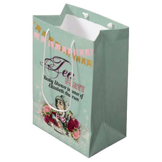 Alice in Wonderland Mad Hatters Tea Party Custom Medium Cadeauzakje (Voorkant Gekanteld)