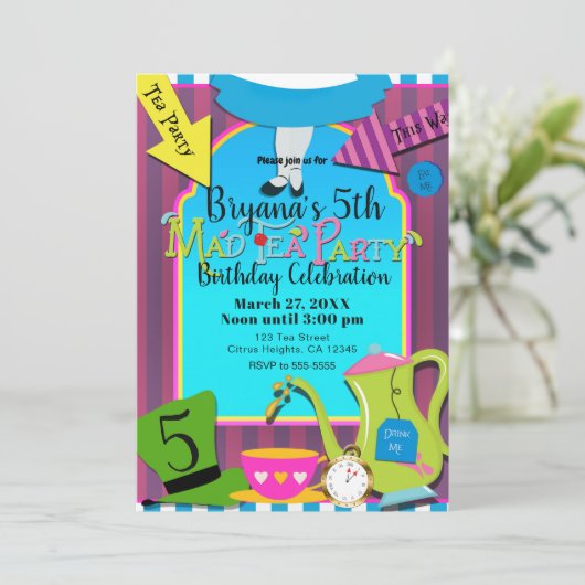 Alice in Wonderland Mad Tea Verjaardagsfeestje Kaart (Staand voorkant)