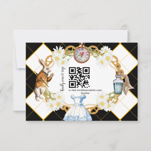 Alice in Wonderland Mariage code qr carte RSVP (Devant)