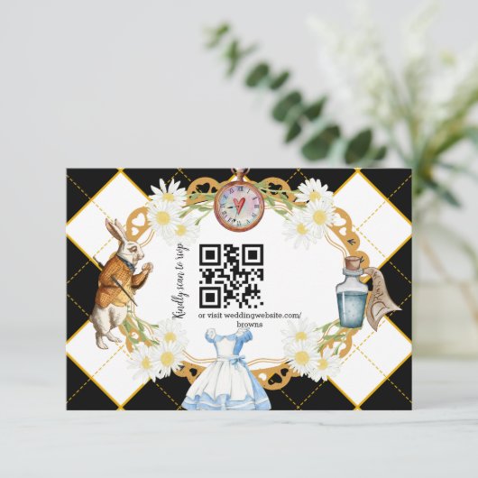 Alice in Wonderland Mariage code qr carte RSVP (Debout devant)
