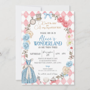 Alice in Wonderland, Meisje 3e Verjaardag Tea Part Kaart