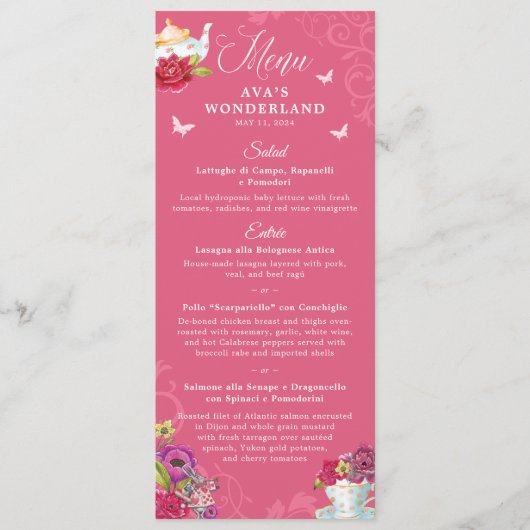 Alice In Wonderland Menu Florals Vibrant (Devant)