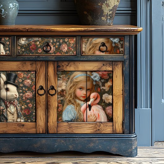 Alice in Wonderland met een roze flamingo Tissuepapier