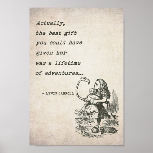 Alice In Wonderland Met Flamingo Avontuur Citaat Poster (Voorkant)