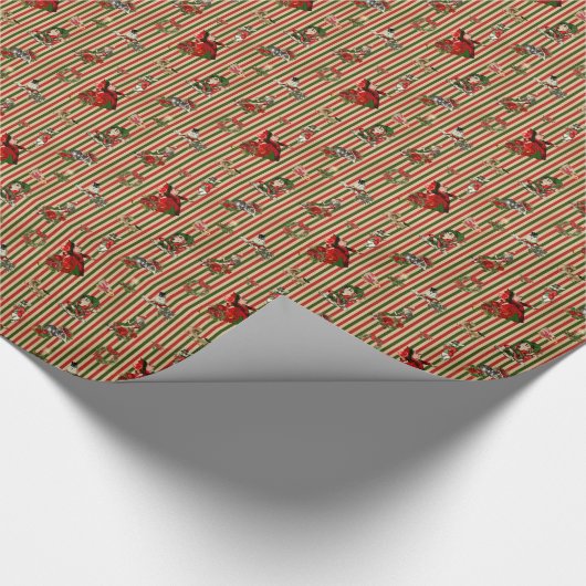 Alice in Wonderland met kerstrood/groen gestreept Cadeaupapier (Hoek)
