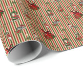 Alice in Wonderland met kerstrood/groen gestreept Cadeaupapier (Rol Hoek)