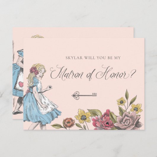 Alice in Wonderland | Mijn Matron of Honor? Uitnodiging Briefkaart (Voorkant / Achterkant)