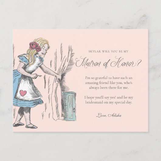Alice in Wonderland | Mijn Matron of Honor? Uitnodiging Briefkaart (Achterkant)