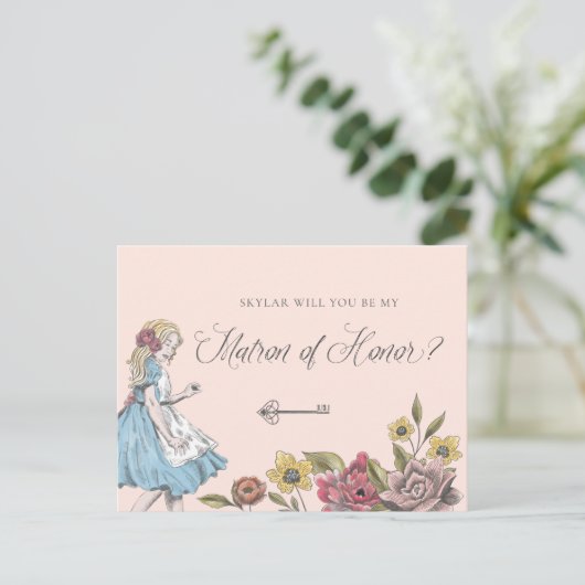Alice in Wonderland | Mijn Matron of Honor? Uitnodiging Briefkaart (Staand voorkant)
