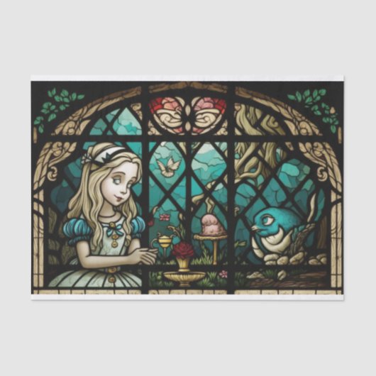 Alice in Wonderland, ontkleurd glas Tissuepapier (Voorkant)