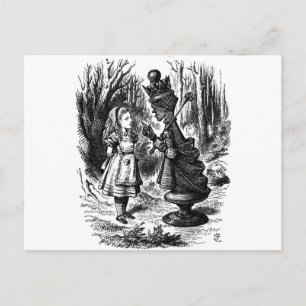 Alice in Wonderland ontmoet Red Queen Chess Piece Briefkaart