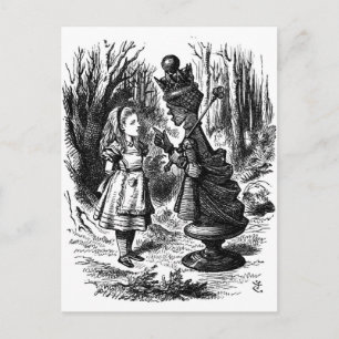 Alice in Wonderland ontmoet Red Queen Chess Piece Briefkaart