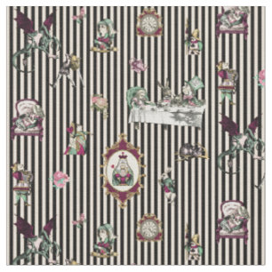 Alice in Wonderland op Black en Cream Striped Stof
