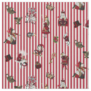 Alice in Wonderland op Crimson/White Striped Stof