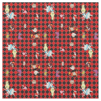 Alice in Wonderland op Red and Black Art Deco Stof