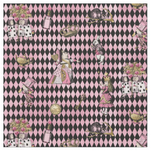Alice in Wonderland op roze en zwarte harlequin Stof