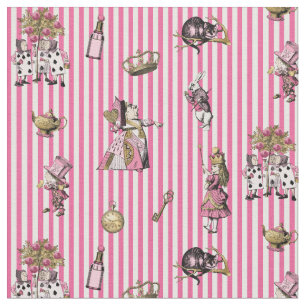 Alice in Wonderland op zoete roze/witte streep Stof