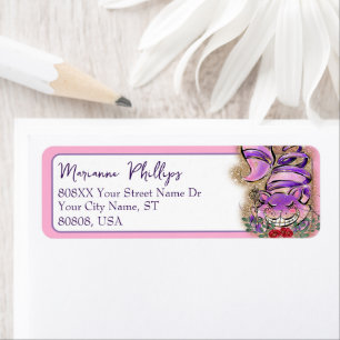 Alice in Wonderland Paarse en Roze Cheshire Cat Etiket