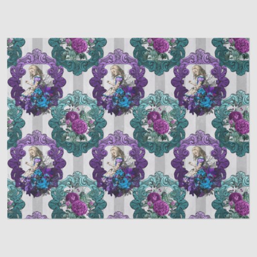 Alice in Wonderland - Paarse groene Lijsten - ontk Tissuepapier (Voorkant)